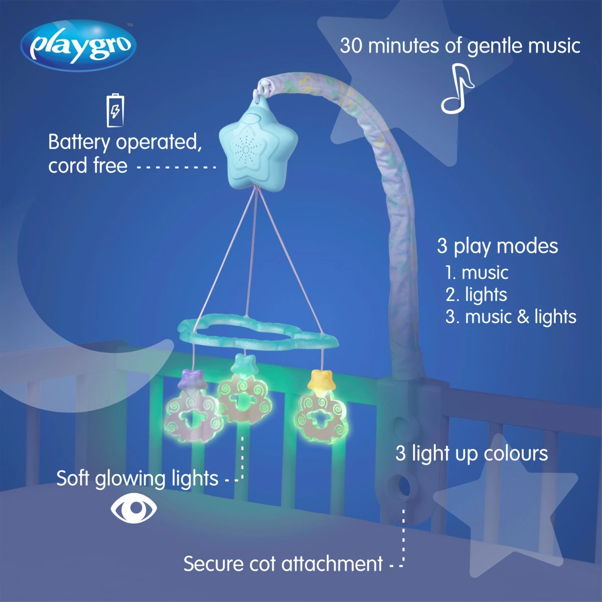 Playgro Dreamtime Soothing Light Up Muziekmobiel P0187713 7 Playgro Dreamtime Soothing Light Up Muziekmobiel P0187713 - Afbeelding 7