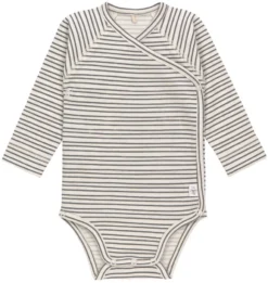 LÄSSIG Lassig GOTS Striped Grey/Anthracite Maat 50/56 Lange Mouw Overslag Romper 1531010259-56
