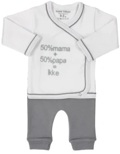 Petit Villain 50% Mama + 50% Papa = Ikke Wit/Grijs Maat 56 2-delige Set