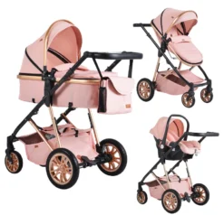 Cangaroo Midas Pink 3-in-1 Combi Kinderwagen Incl. Autostoel