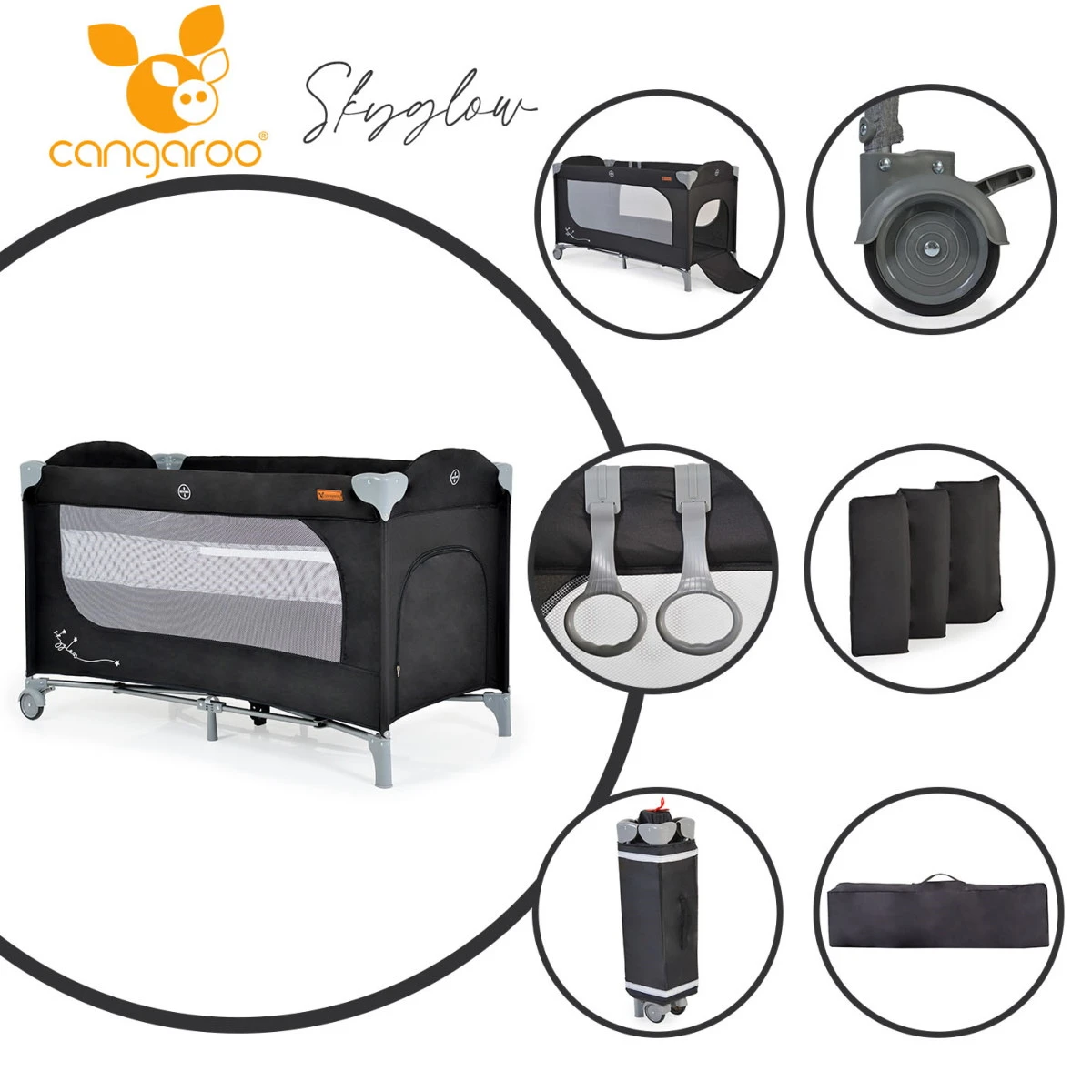 Cangaroo Skyglow 2 Black Campingbed Incl. Bodemverhoger 10 Cangaroo Skyglow 2 Black Campingbed Incl. Bodemverhoger - Afbeelding 10