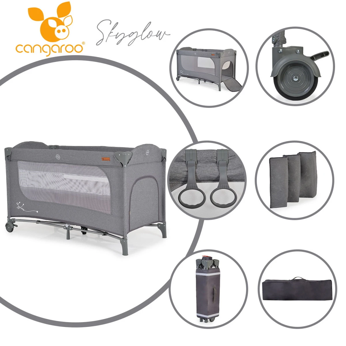 Cangaroo Skyglow 2 Grey Campingbed Incl. Bodemverhoger 10 Cangaroo Skyglow 2 Grey Campingbed Incl. Bodemverhoger - Afbeelding 10