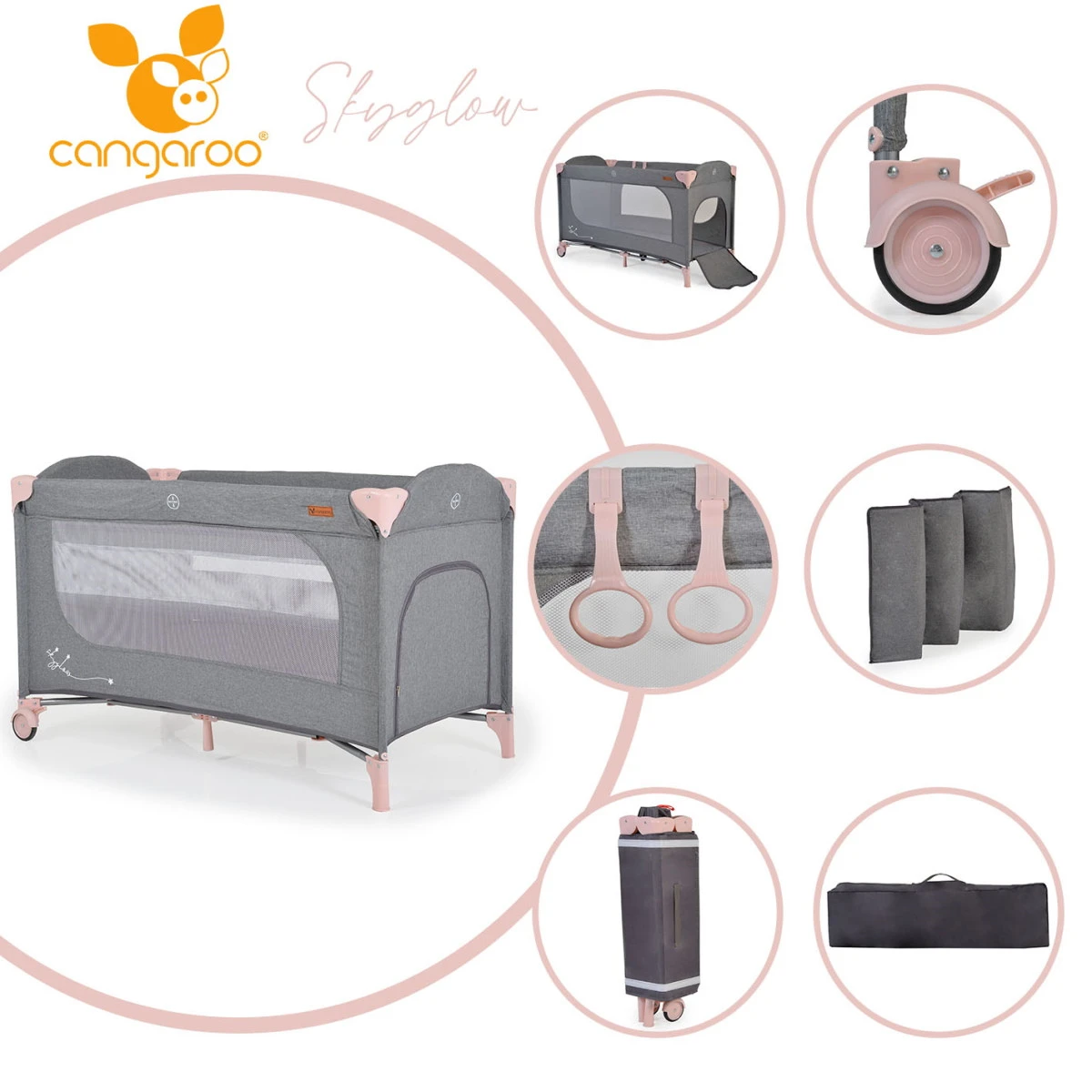 Cangaroo Skyglow 2 Pink Campingbed Incl. Bodemverhoger 10 Cangaroo Skyglow 2 Pink Campingbed Incl. Bodemverhoger - Afbeelding 10