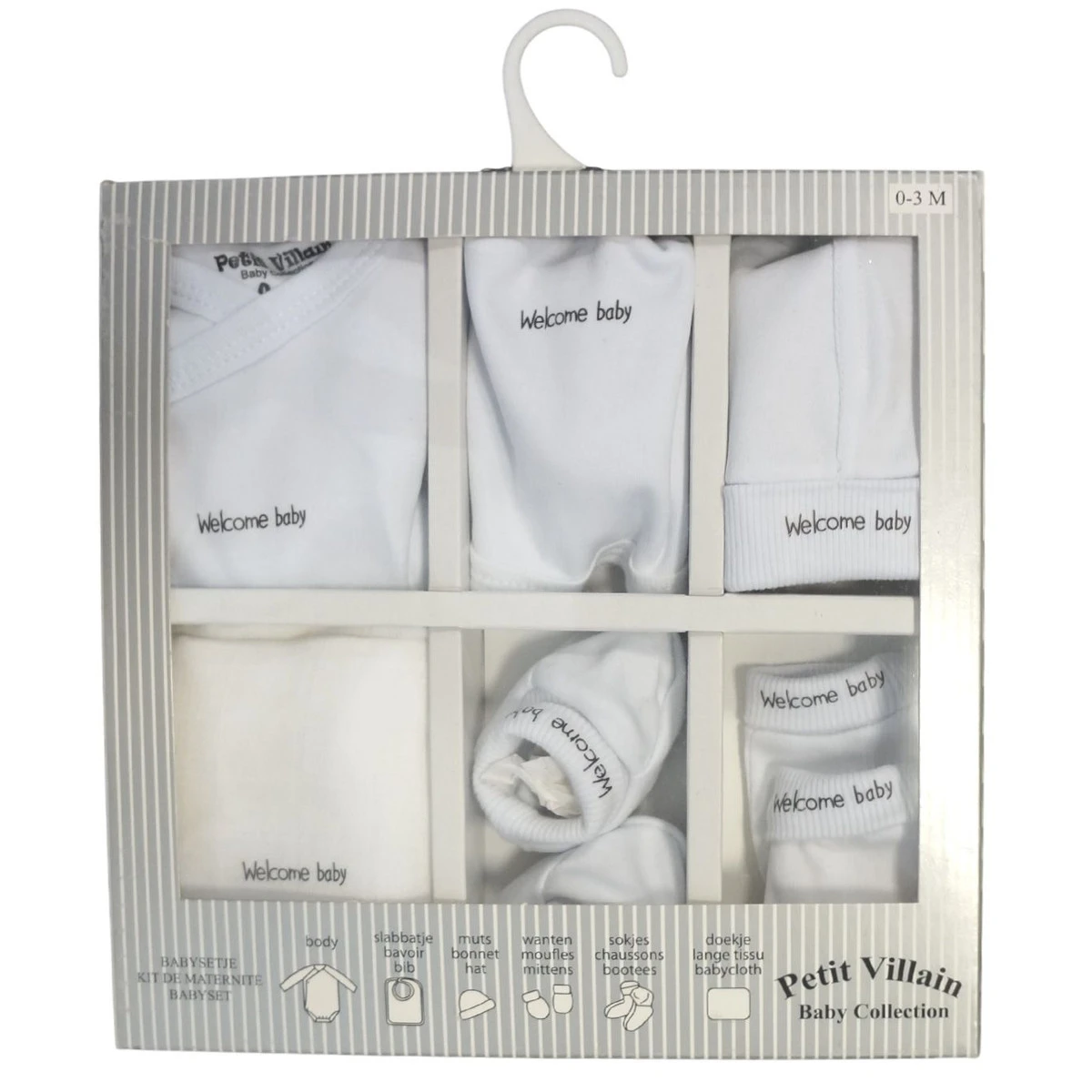 Petit Villain Wit 'Welcome Baby' 6-delige Babyset 2 Petit Villain Wit 'Welcome Baby' 6-delige Babyset - Afbeelding 2