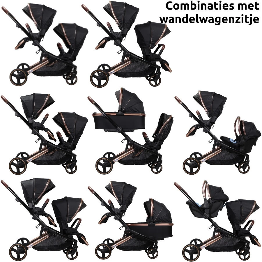 Ding Amigo Black/Rose Tweeling Kinderwagen Incl. 2 Autostoelen DI-191711 8 Ding Amigo Black/Rose Tweeling Kinderwagen Incl. 2 Autostoelen DI-191711 - Afbeelding 8