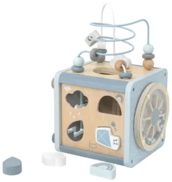 Label Label Blauw Houten Activiteitenkubus LLWT-34307