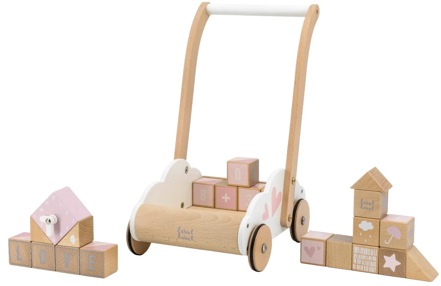 Label Label Roze Houten Loopwagen Met Blokken LLWT-24685 1 Label Label Roze Houten Loopwagen Met Blokken LLWT-24685