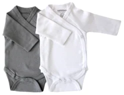 Petit Villain Bio Uni Grijs/Wit Maat 50/56 Lange Mouw Romper 2 Stuks