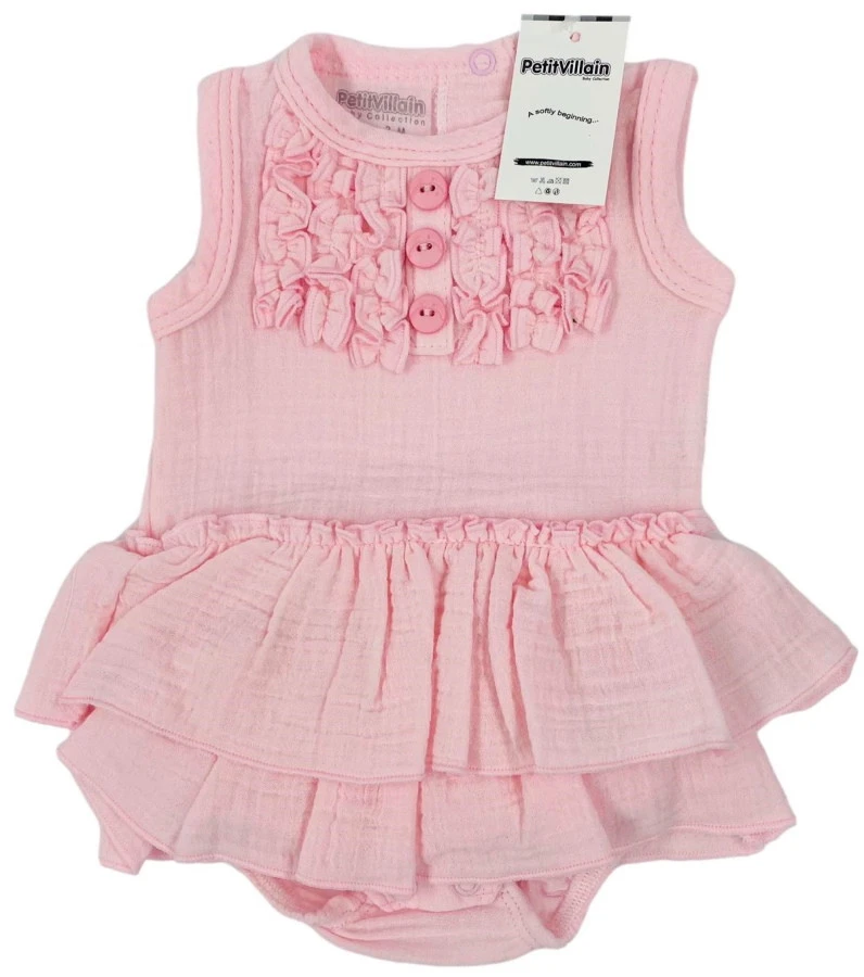 Petit Villain Hydrofiel Roze 6m Ruche Romperjurkje 1 Petit Villain Hydrofiel Roze 6m Ruche Romperjurkje